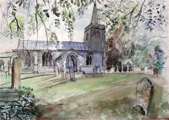 Richard Bawden (b.1936-) Polstead Church 14.5 x 20.5in.